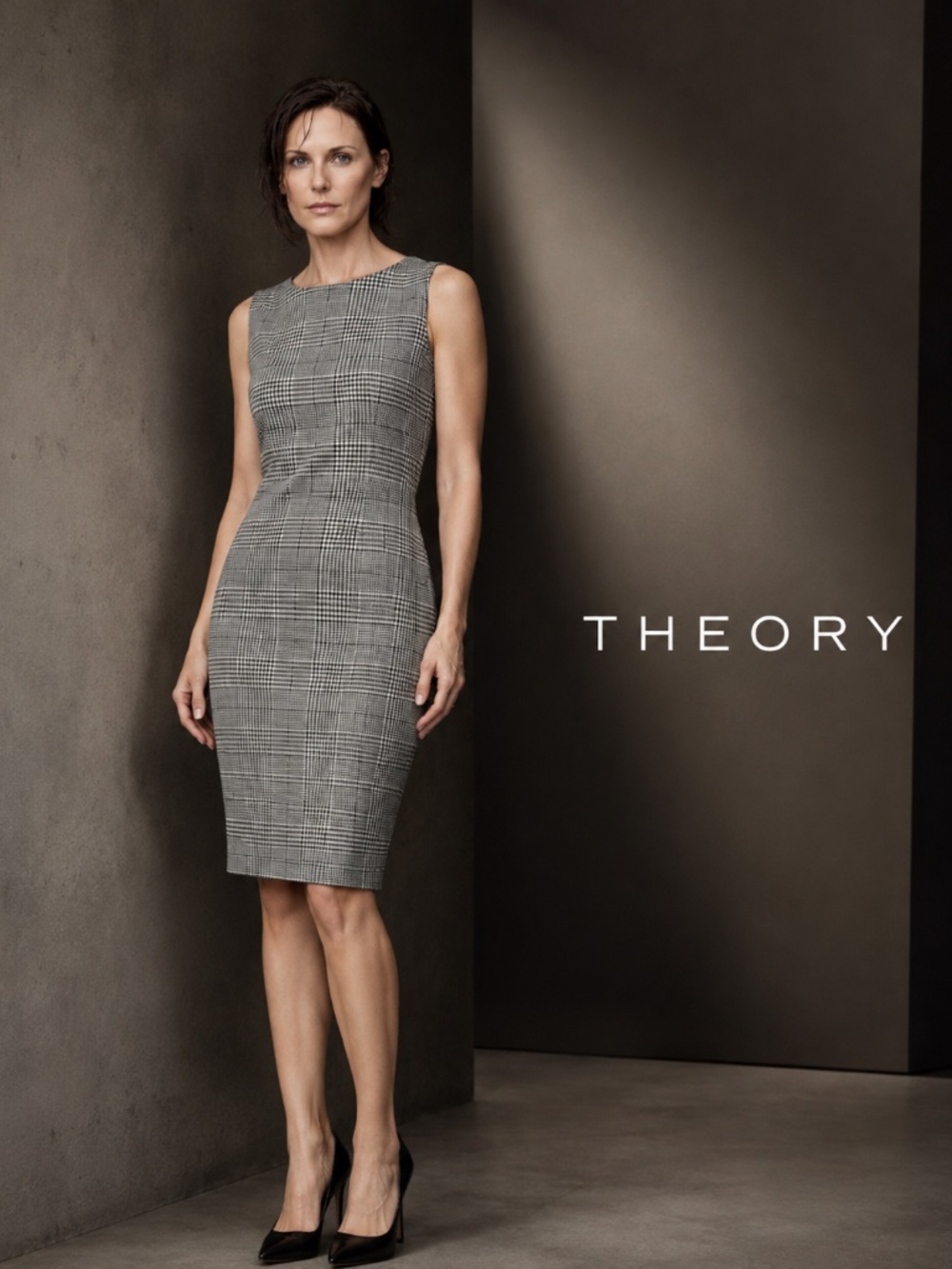 Theory Dress, Helaina, Black and White Plaid Wool Blend, Size 4.